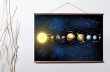 Solar System Sun 9 Planet Mercury Venus Saturn Art Canvas poster decoration painting with solid wood hanging scroll 2024 - buy cheap