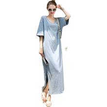 NYFS-Vestido largo holgado con abertura lateral para mujer, traje de verano con cuello redondo, manga corta, estilo coreano 2024 - compra barato