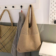 Retro Crochet Beach Handbag for Girls Autumn Winter Hollow Hand Woven Tote Shoulder Bag Women Hollow Knitted Handbag Capacity 2024 - buy cheap