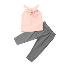 Conjunto de roupas lisas sem mangas para crianças 1-5 anos, roupas infantis moda criança meninas camiseta + calças xadrez roupas de verão 2024 - compre barato