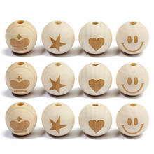 DIY Natural Round Spacer Wooden Beads Smiling Star Heart Crown Embossing Wood Loose Beads for Jewelry Making 20mm 20Pcs/Lot NEW 2024 - buy cheap