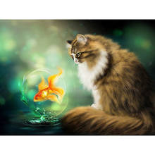 Diamante bordado gato peixe pintura diamante animal 5d diy diamante mosaico quadrado redondo completo decoração de casa 2024 - compre barato