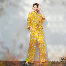 Nova primavera pijamas de manga longa feminina polka dot impressão viscose pijamas mujer 2 peças simples roupa de dormir confortável casa roupas 2024 - compre barato