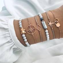 6 Pcs/Set Female Bracelets Set Compass Geometry Coconut Pearl Gold Bracelet Set Sweet Lady Birthday Party Jewelry 2024 - buy cheap