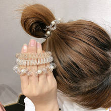 1PCS Pearls Elastic Hair Bands Girls Hair Accessories Rubber Band Headwear Hair Rope Spiral Shape Hair Ties Gum Telephone Wire 2024 - buy cheap