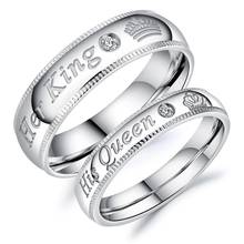 BONISKISS 2020 модные парные кольца из нержавеющей стали для женщин мужчин ее король и его КОРОЛЕВА кристалл свадебные кольца пара ювелирных изделий 2024 - купить недорого