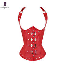 Vest Synthetic Faux Leather Corsets Spiral Steel Boned Korset Sexy Red Black Bustier Women Outfit Gothic G-string Gorset 2024 - buy cheap