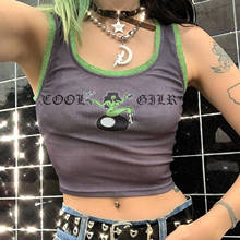 Camiseta feminina sem mangas y2k, top aesthetics de malha, estilo harajuku goth punk, moda de rua e-girl, 2021 2024 - compre barato