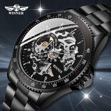 Winner 2019 relógio preto de aço inoxidável, relógio de pulso esqueleto masculino, marca de luxo, transparente, mecânico, automático 2024 - compre barato