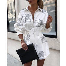 Blusa larga con estampado de letras para mujer, camisa de manga larga con botones y cuello en V, 2019 2024 - compra barato