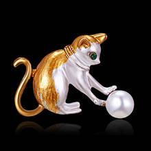 RINHOO Забавный жемчуг и супер-Кот в виде кота ювелирное шпилька с подвеской «Кот» с жемчугом кисточкой кот брошь значок на подарок для девочки 2024 - купить недорого
