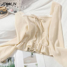 ITOOLIN-Blusa corta de encaje para Mujer, camisa de manga larga con volantes, retales, primavera 2021 2024 - compra barato