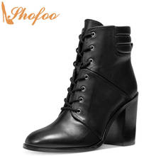 Black High Chunky Heels Round Toe Woman Ankle Boots Booties Lace Up Ladies Winter Fashion Mature Shoes Large Size 14 15 Shofoo 2024 - buy cheap