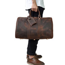 Винтажная мужская дорожная сумка Crazy horse из натуральной кожи, Большая вместительная сумка для путешествий, сумка для багажа из воловьей кожи, дорожная сумка для мужчин 2024 - купить недорого