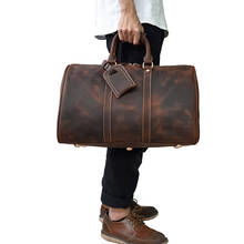 Vintage Men Travel Bag Crazy horse genuine leather big capacity travel duffel bags cowhide luggage weekend duffle bag for male 2024 - buy cheap