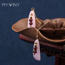 MYWINY-pendientes largos de cadena de cobre para mujer, joyería de moda, 3 colores, piedras naturales, hoja, vintage 2024 - compra barato