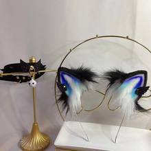 Diadema con orejas de gato de ala negra hecha a mano, collar de Aro para el pelo, accesorios de Cosplay KC Lolita, utilería para Halloween, novedad 2024 - compra barato