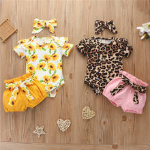 Summer Floral Print Rompers Newborn Infant Baby Girls Outfit 3PCS Sunflower Romper+Shorts+Handband Jumpsuit Kids Leopard Clothes 2024 - buy cheap