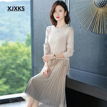Xjxks vestido feminino da moda, bordado, confortável, para primavera, de malha de lã de alta qualidade, 2020 2024 - compre barato