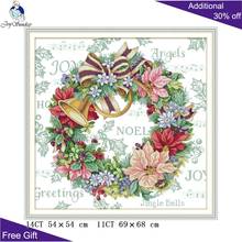 Joy Sunday Wreath Needlework H790 14CT 11CT Stamped and Counted Home Decor Holiday Wreath Flower DIY Cross Stitch Kits 2024 - buy cheap