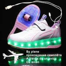 Tênis infantis luminosos com duas rodas, preto, rosa, vermelho, com led, para patins, sapatos para crianças, meninos e meninas, carregamento usb 2024 - compre barato