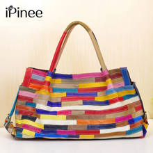 iPinee Leisure All-match Striped Patchwork Women Bags Genuine Leather Large Capacity Women Handbag Cowhide Bag 2024 - buy cheap