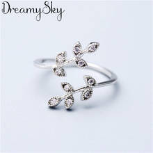 Dreamysky estilo étnico prata cor cristal folha anéis para as mulheres de casamento nupcial do vintage aberto dedo anéis presentes natal 2024 - compre barato
