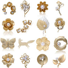 Vintage Matte Metal Gold Leaves Pearls Flower Feather Plant Bowknot Brooches For Women Jewelry Brooches Pins 2024 - buy cheap
