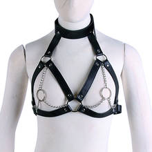 Arnês de sutiã de couro feminino sexy, peito punk, cinta de ligas, suspensórios de couro, metal, o-ring com cinto de corrente 2024 - compre barato