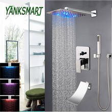 YANKSMART Chrome Polished LED Light Bathroom Shower Faucet Set Rain Waterfall Bathtub Shower System Wall Mounted Mixer Tap Kit 2024 - buy cheap