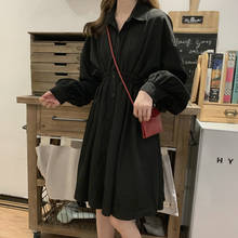 2021 Spring Casual Vintage Plus Size Dress Women Lantern Sleeve Shirt Dress Turn Down Collar Button Party Dresses Women 2024 - buy cheap