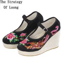 Spring Autumn Women Pumps National Style Wedges Heels Embroider Flowers Shallow Handmade Platform Ladies Casual Shoes 0506 2024 - buy cheap