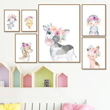 Cartoon Sheep Goat Pig Cow Horse Flower Wall Art Canvas Painting Nordic Posters And Prints Wall Pictures For Kids Room Decor 2024 - buy cheap