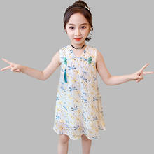 Girl Summer Dress Floral Print Party Dress For Kids Girl Sleeveless Dress For Kids Chinese Style Clothes For Girls 2024 - buy cheap