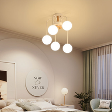 Luminária de teto led para sala de estar, crianças, cozinha, moderna, com bola de vidro, branca, de madeira 2024 - compre barato