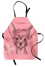 Dog Apron Girl Chihuahua Sketch Illustration with Fashion Glasses Ribbons Puppy Women Men Kids Kitchen Pinafore for Cooking 2024 - buy cheap