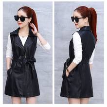 Mid-length Leather Vest Female 2022 Spring And Autumn New Leather Jacket Women's Clothing Slim Sleeveless Leather Fashion Coat 2024 - buy cheap