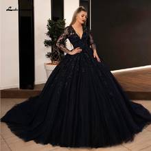 Mulheres africanas de luxo preto manga longa vestido de casamento 2020 vestido longo com decote em v sexy muçulmano vestido de noiva rendas apliques 2024 - compre barato