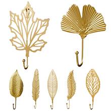 Golden Metal Leaf Shape Hook Door Housekeeper On Wall Wardrobe Clothes Bag Punch-free Hanger Keys Creative Mini Home Hook 2024 - buy cheap