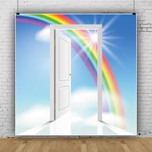 Laeacco luz solar arco-íris porta branca céu cenário fotografia fundo personalizado fotográfico para estúdio de foto 2024 - compre barato