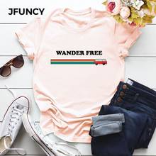 JFUNCY-camisetas de algodón para mujer, 100% de talla grande, camisetas con estampado de letras gratis de Wander, camisetas de manga corta para mujer S-5XL 2024 - compra barato