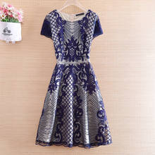 High-end Spring And Summer Women Beading Dress Retro Royal Embroidery Slim O-neck Elegant Lady Plus Size Party Dress M-4XL 2024 - buy cheap