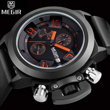 MEGIR Watch Men Waterproof Chronograph Military Male Clock Top Brand Luxury Rubber Silicone Business Man Sport Wristwatch 2002 2024 - buy cheap