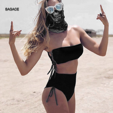 SAGACE 3PCS New Bikini Set With mask Women Summer 2020 Split Swimsuit Sexy Solid bandage Bikini Swimwear Lady Beach biquini A522 2024 - buy cheap