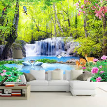 Пользовательские 3D обои лес водопад природа пейзаж фото настенная живопись Гостиная ТВ фоновое украшение Фреска де Parede 2024 - купить недорого