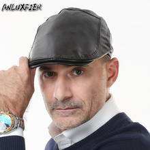 B-7374  Adult Natural Skin Visor Hat Female Peaked Cap Adult Genuine Leather Hat Male Visor Hat New Year Gift 2024 - buy cheap