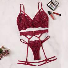 Sexy Lingerie Bra Set Women's Sexy Lace Red Sling Bra Thong Garter Underwear Set S-XL Sleepwear Lingerie Sets Lenceria 2024 - buy cheap