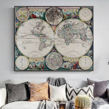 Красочная винтажная карта мира, холст, живопись на стене, Ретро Декор для дома, рамка, картина для гостиной 2024 - купить недорого
