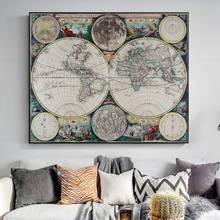 Colorido mapa do mundo do vintage pintura em tela na arte da parede posters e cópias retro casa decoração quadro imagem para sala de estar 2024 - compre barato