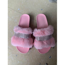 2020 Bling Women Plush Slippers Fur Slides Rhinestones Female Glitter Shoes Platform Flat Women's Footwear Big Size 43 2024 - buy cheap